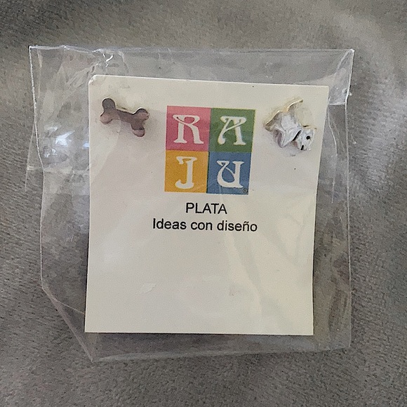 Silver Dog and Bone Earrings - Picture 1 of 1